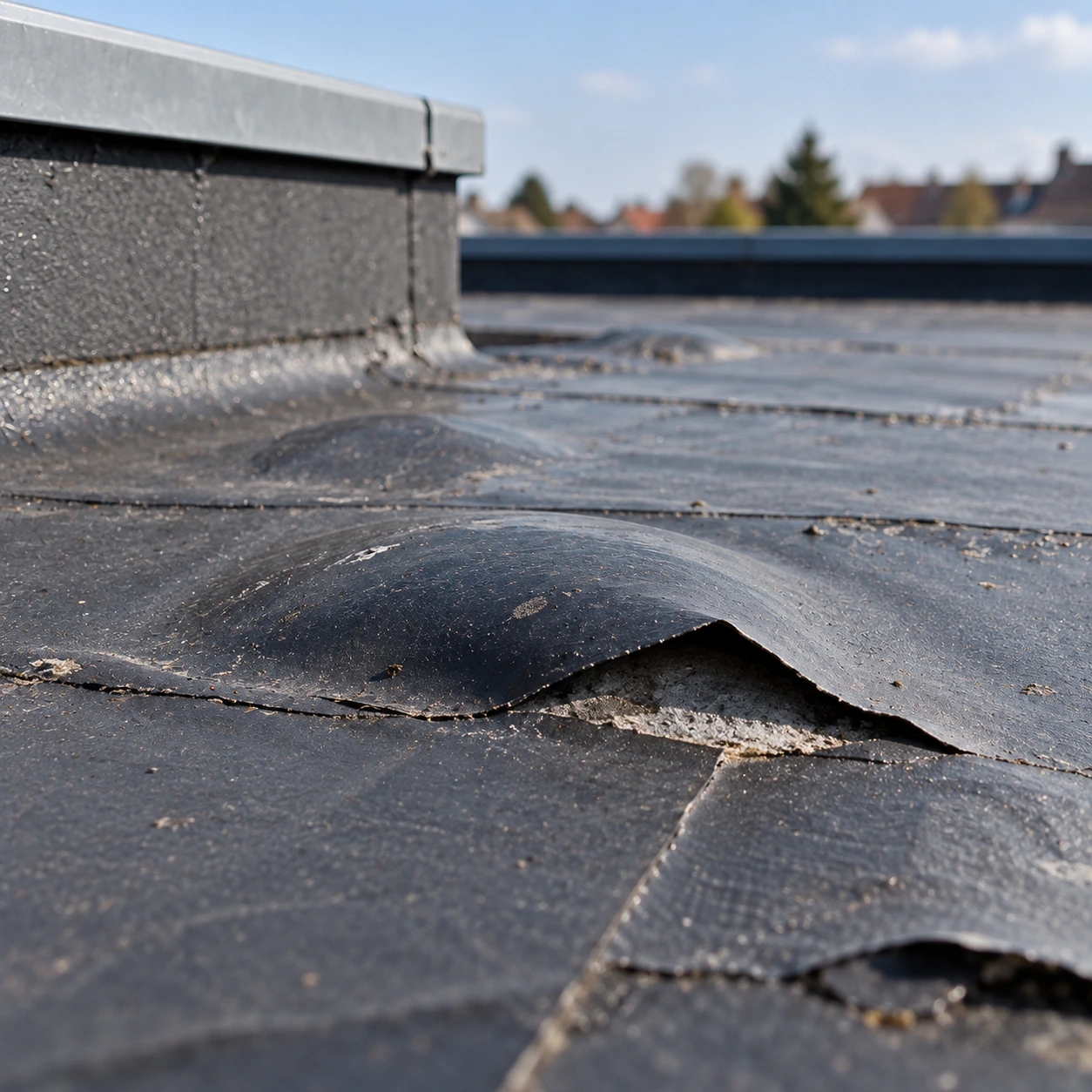 Cloques et décollement sur une membrane d’étanchéité de toiture plate